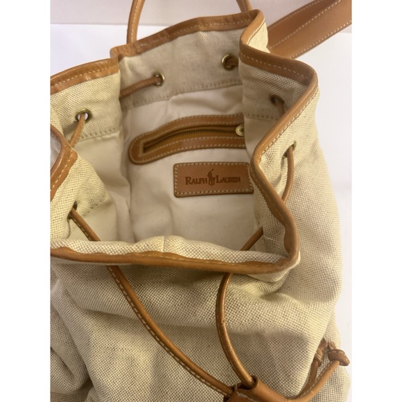 Vintage Polo Ralph Lauren Leather Canvas Bucket Shoulder Bag Travel Backpack - Picture 4 of 12